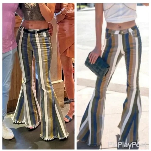 Altar'd State Multicolor Striped Flare Bell Bottom Jeans Size XS - Picture 15 of 15